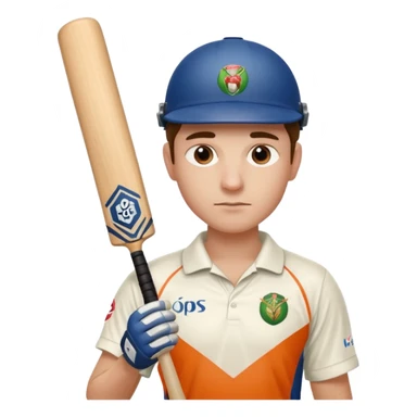 Cricketer in full white kit with bat and ball sticker