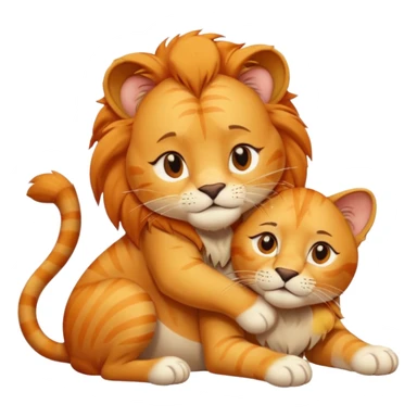 Animal Gata masajeando con la mano derecha la cabeza de un león  sticker