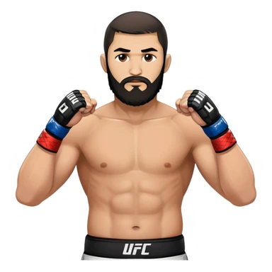 Islam Makhachev UFC fighter with beard in fighting stance, Dagestani MMA champion sticker