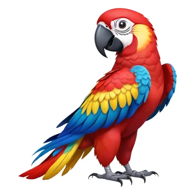 cinematic-macaw-realistic-full-body-standing-emoji,-vibrant-feathers-glowing-with-rich-reds,-blues,-and-yellows,-head-tilted-dramatically,-curved white-beak-gleaming,-piercing-dark-eyes-exuding-confidence,-simplified-yet-realistic-focused sticker