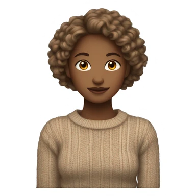 A girl with light-ish brown, shoulder-length curly hair, wearing a cozy cable knit sweater, mini-skirt, tights, and elegant loafers sticker