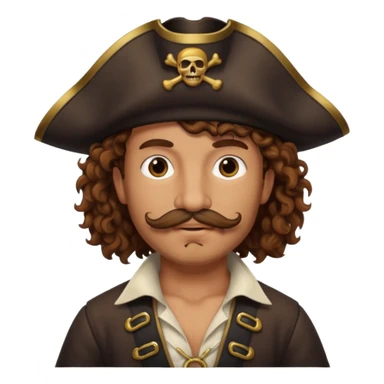 Pirate with brown curly hair and mustache sticker