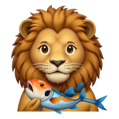  A lion eating a fish, feeling sad, portrait, bust up sticker