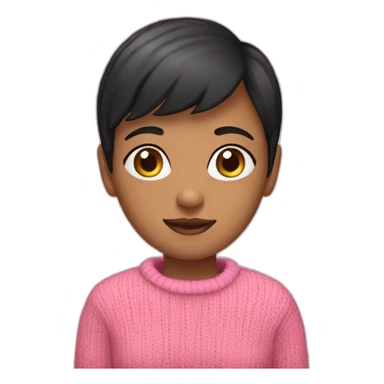 A girl with black short hair wearing pink sweater  sticker