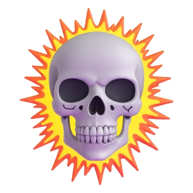 skull with eyes wide, comic shock lines, dramatic explosion sticker