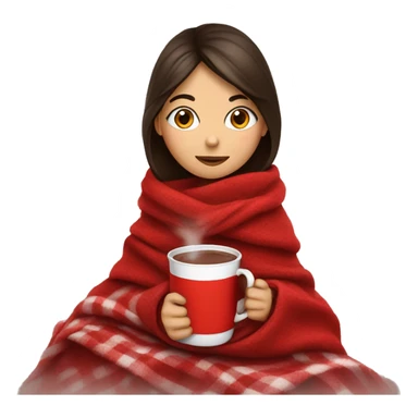 brunette girl drinking hot chocolate while wrapped in a warm-christmas-red blanket  sticker