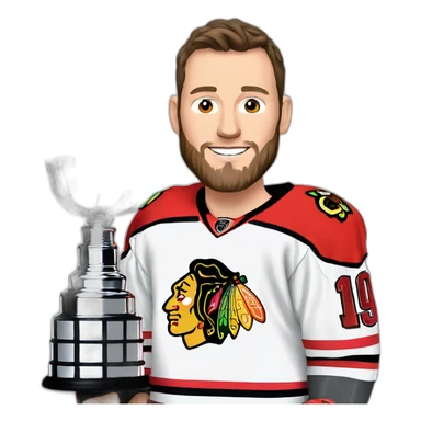 Jonathan Toews holding the Stanley Cup with beard sticker