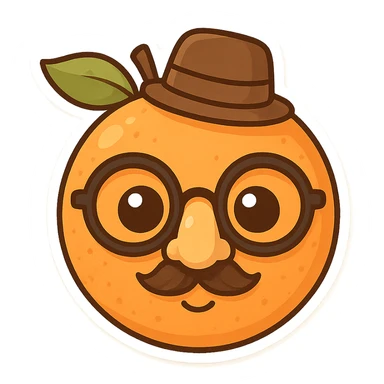 an orange fruit cleverly hiding in disguise, playful and whimsical style sticker