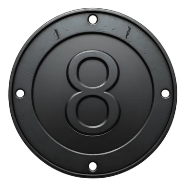 Minimal emoji, gothic metal coin made of black steel, engraved number 8 at the center, ancient industrial aesthetic, worn metal texture, no glow, no neon, flat emoji design, centered, transparent background sticker