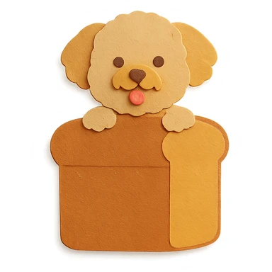 warm beige fluffy bread maker dog, peeking from a bread loaf, cheerful, full-body sticker