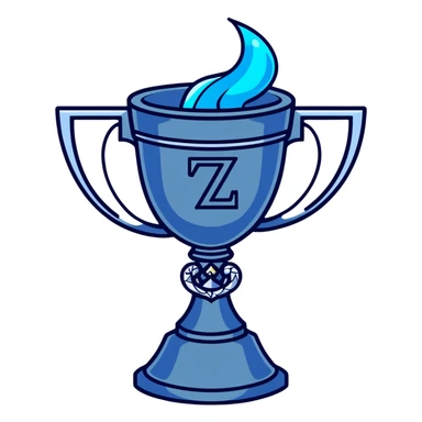 Harry Potter film accurate Triwizard Cup trophy, wide chalice with faceted design, two elaborate serpent handles on sides, glowing blue sticker