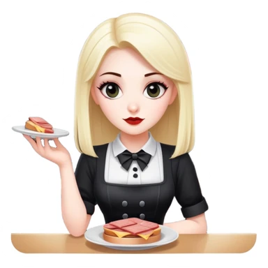 goth waitress at paris serving spam at cafe sticker