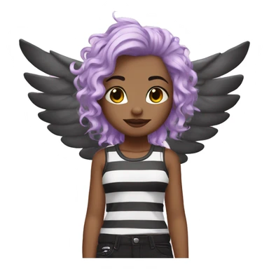 Lili has a heavenly style with a punk touch: lilac hair, short and messy, black and white striped t-shirt, pink pants, laurel wreath, majestic wings. sticker