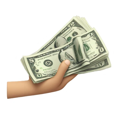 An emoji of a hand that seems to be handing over to the viewer 5 pieces of $100 bills, fanned out. Apple style sticker