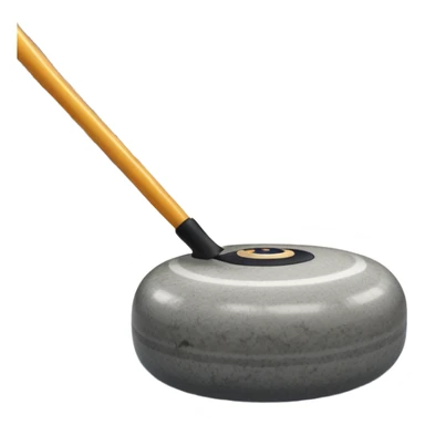 An icon showing a detailed close-up of a curling stone sliding across the ice, with a broom in motion beside it. The background features an indoor stadium with cheering spectators on the stands. Transparent background captures the strategy and focus of curling. sticker