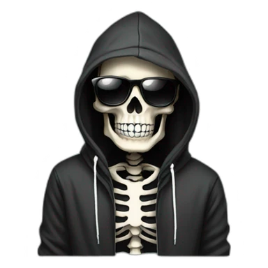 skeleton with sunglasses in black hoodie sticker