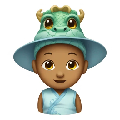 The baby is wearing a hat with a Chinese dragon. sticker