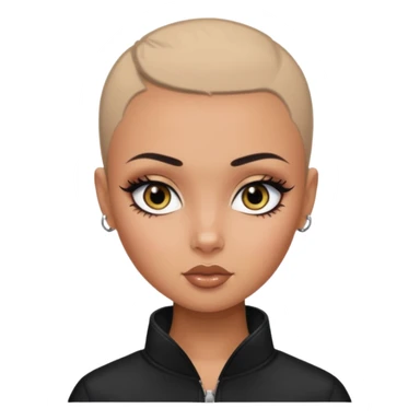 russian features, black black black buzz cut, beauty,  hair, tan skin,  eyes, pretty eyes, black eyeliner, pretty bratz baddie sticker