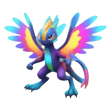 Colorful Neon Colors Vibrant Colors Flying Futuristic Fakémon-Pokémon-Creature Full Body sticker