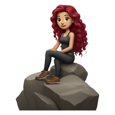 Beautiful tattooed woman long burgundy hair climbing rocks sticker