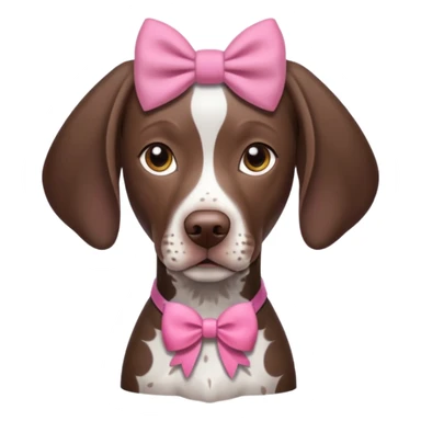 Brown and white German short haired pointer with pink bow on right ear sticker