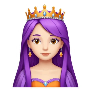 Princesses with long Purple Hair in Gown with Tiara, orange dress sticker