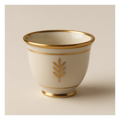 Saudi coffee cup, small handleless finjan with gold accents, elegant sticker