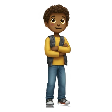 A boy is holding the elevator sticker