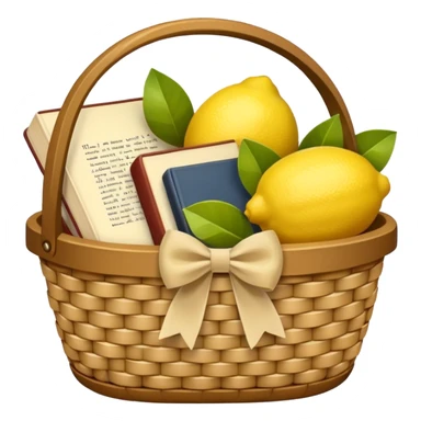 Basket with a beige bow and books and lemons sticker