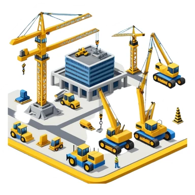 isometric construction site of airport sticker