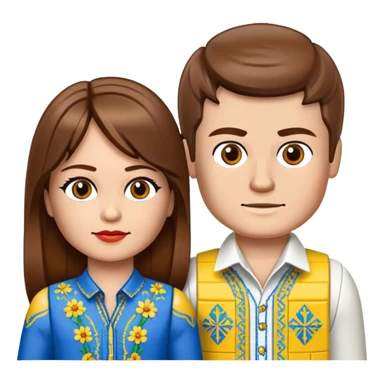 a Ukrainian girl with brown hair in an embroidered shirt and a Ukrainian boy in an embroidered shirt and Lego bricks sticker