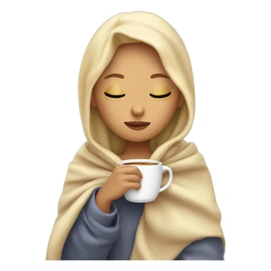 Blonde, light skin girl inside a blanket sipping coffee eyes closed sticker