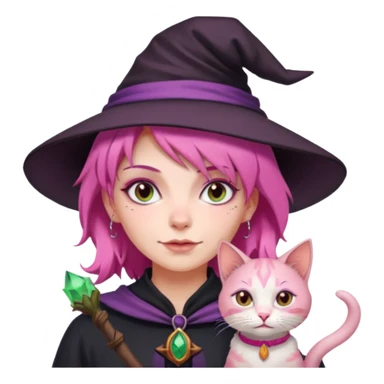 Witch with cat companion, pink haired sticker