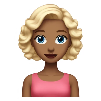 Girl with blonde hair, blue eyes, red lipstick, and tan skin wearng makup and a pink dress sticker