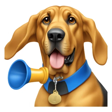 Gold and blue bloodhound as a referee blowing a whistle. sticker