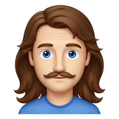 Benson Boone (b.2002) with blue eyes, brown long wavy hair and thin mustache sticker