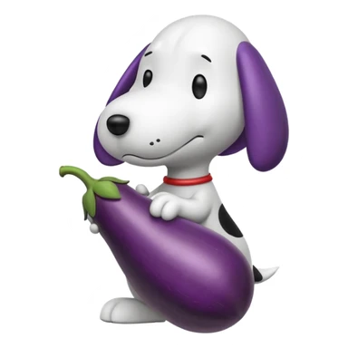 Black and white Snoopy with an eggplant sticker