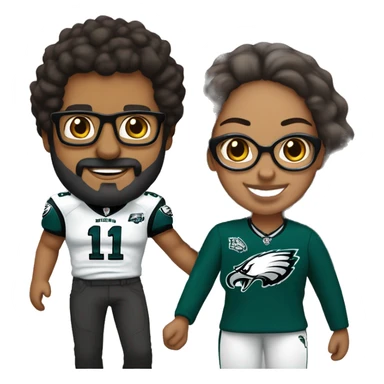 Brown guy with beard mustache and brown girl with glasses and hair in a bun in Philadelphia eagles clothes holding hands sticker