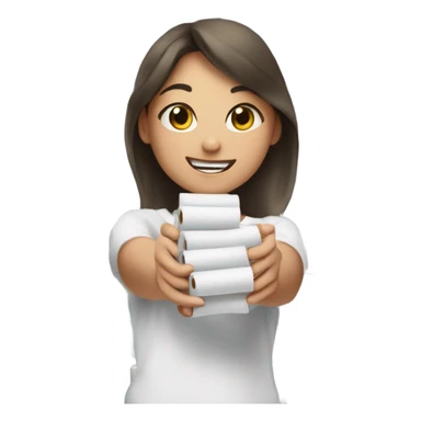 Girl holding as many toilet rolls in hands as she possibly could  sticker