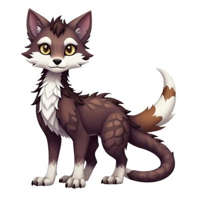 Kawaii dark edgy fantasy ethereal feline-vernid-sergal-fursona animal creature with a tufted tail full body with intricate markings  sticker