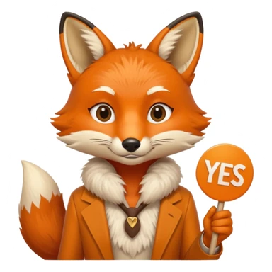 a fox HOLDING a yes sign sticker
