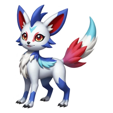 Colorful Beautiful Skilled Adept Graceful Asian Painted Garurumon-Meloetta-Zangoose-Absol-fusion-hybrid-creature (full body) sticker