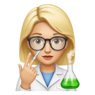 Eine hellblonde Chemikerin mit typischem Erlmeyerkolben in der Hand und Laborbrille auf sticker
