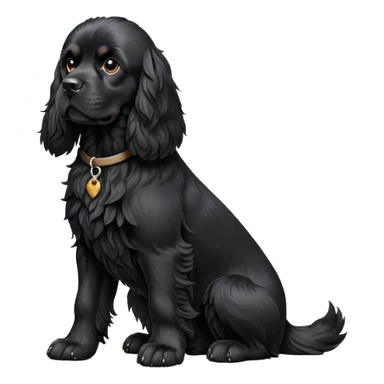 cinematic-[black cocker spaniel dog]-realistic-full-body-sitting-emoji,-tail-resting-loosely-beside-its-paws,-head-tilted-dramatically,-scruffy-[solid black]-fur,-simplified-yet-realistic-focused-features,-highly-detailed,-glowing-with-an-almost-sarcastic-glow sticker