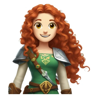 a white girl with long red curly hair and freckles, cosplaying Zelda posing and smiling sticker