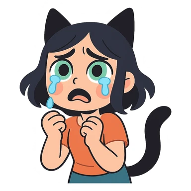 A girl with tears, black fox ears, and a tail, green eyes, dark hair sticker