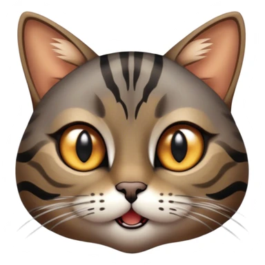Cinematic Comical Grey and Black Brown Tabby Cat Portrait Emoji, Head tilted dramatically with an exaggeratedly shocked or offended expression, sleek grey-brown fur with bold black tabby stripes, wide amber eyes filled with exaggerated disbelief, Simplified yet hilariously expressive features, highly detailed, glowing with a slightly sassy glow, high shine, dramatic yet playful, stylized with an air of attitude, bright and endearing, soft glowing outline, capturing the essence of a sassy and over-the-top feline, so meme-worthy it feels like it could side-eye its way into internet fame instantly! sticker