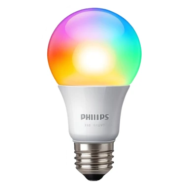A Philips Hue smart light bulb with color spectrum visible inside the bulb sticker