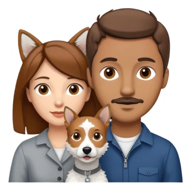 Quiero una pareja la mujer con el pelo castaño y el hombre con el color apenas moro hito con un perro Fox terrier blanco con gris  sticker