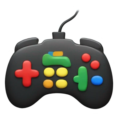 Video game controller with red, blue, yellow and green buttons, a black shell sticker